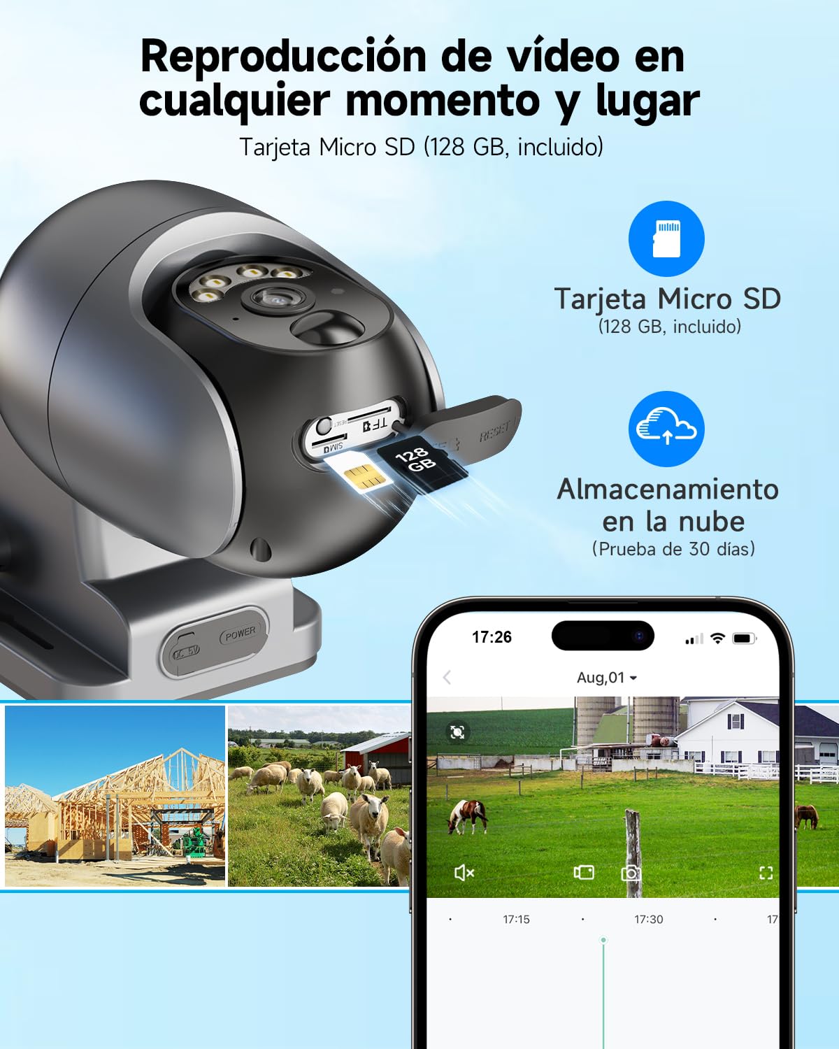 4G LTE Cámara Vigilancia Exterior con Sim, 2K HD Cámara de Seguridad Solar Inalámbrica con Batería, PTZ 355°/100°, Visión Nocturna, PIR Detección de Movimiento, Audio Bidireccional, IP66