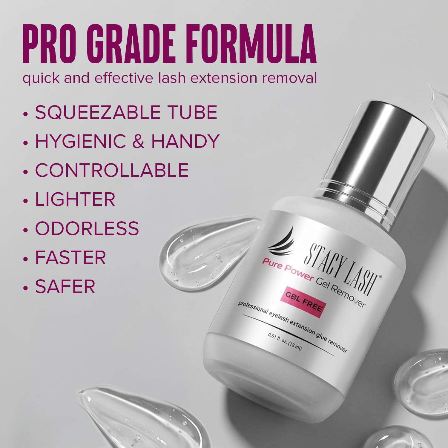 Pure Power Gel Remover for Eyelash Extension Glue Stacy Lash (0.51 fl.oz / 15 ml) / GBL Free/Fast Lash Adhesive Dissolution time - 60 Seconds/Transparent Color/Odorless/Professional Supplies 2