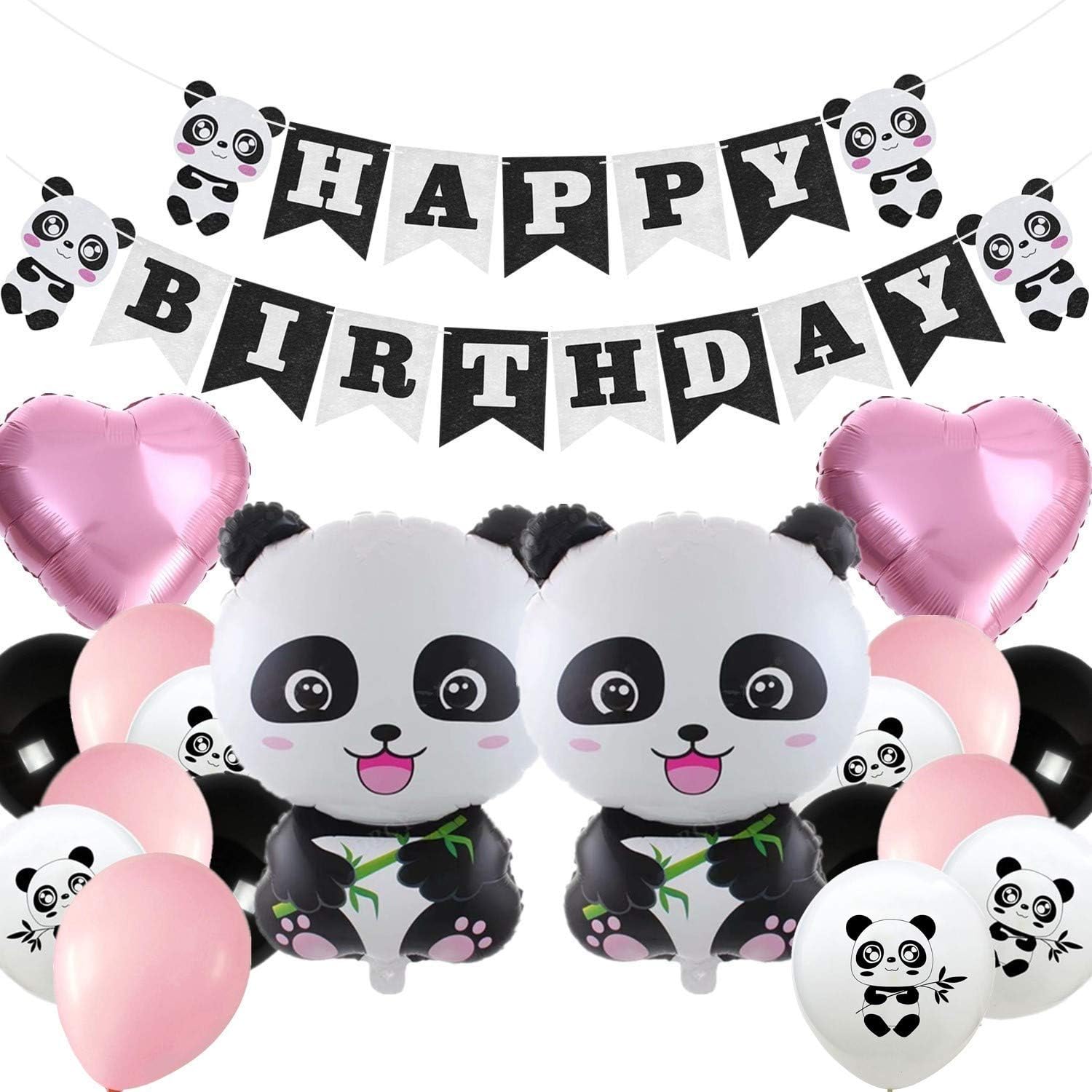 Panda Birthday Party Decorations Banner & Balloons for Black and Pink Girls Baby Shower Nursery Decor…