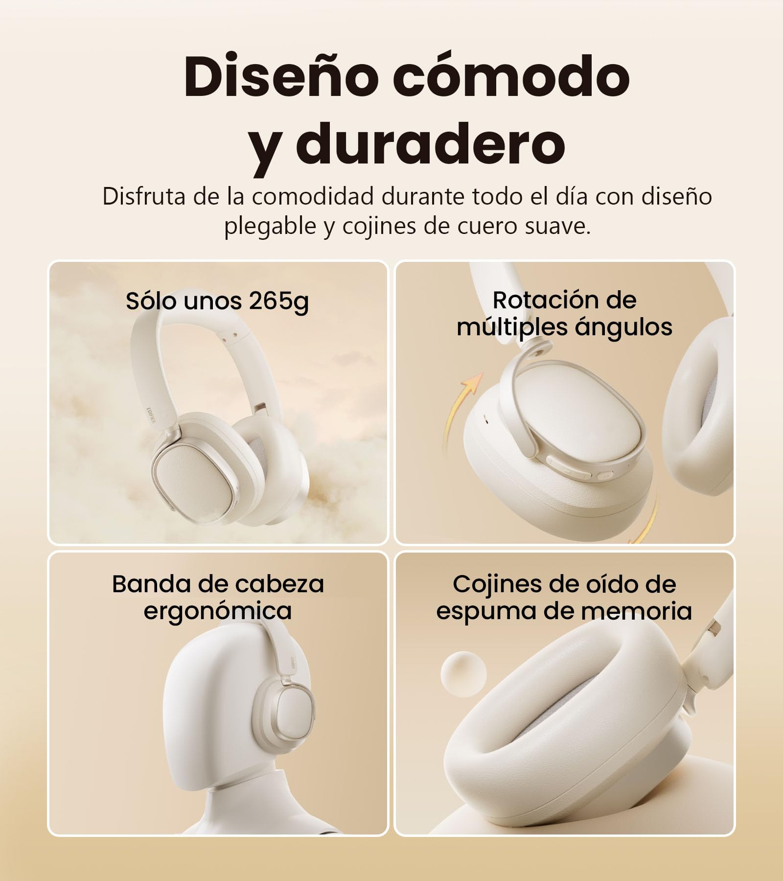 Edifier ES850NB Auriculares Inalámbricos con Cancelación de Ruido, LDAC, Audio Alta Resolución, Bluetooth 5.4, Multipunto, Control Táctil, hasta 92H Reproducción - marrón