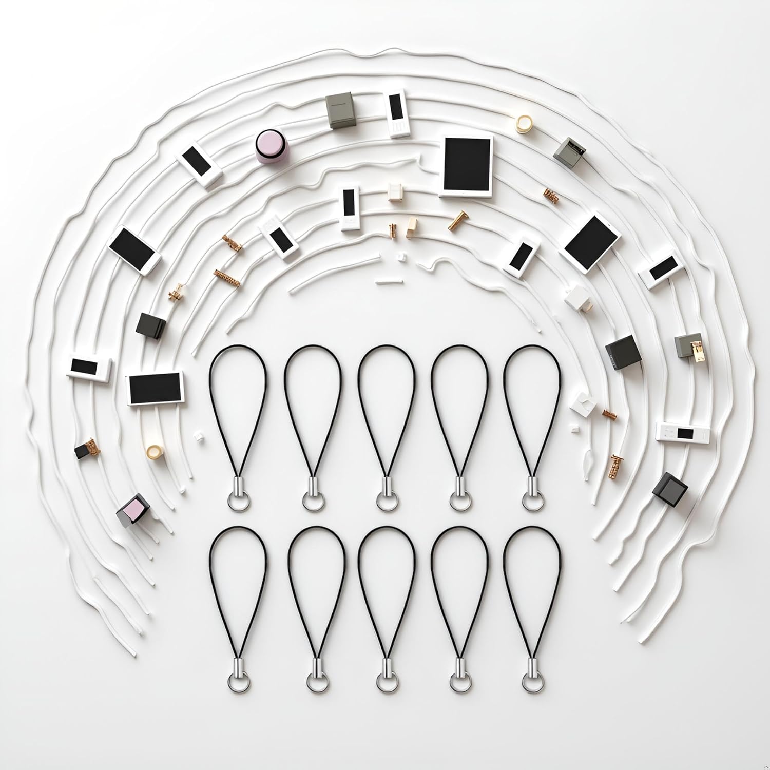 10 Pieces Silver Tone Black Lanyard Cell Phone Charm Split Ring Strap, Clasp Lariat Cord Strap For Mobile Cell Phone/Mp3/Mp4/Usb Flash Drive//Keyrin Clever Design, Cell Phone Charms - Image 3