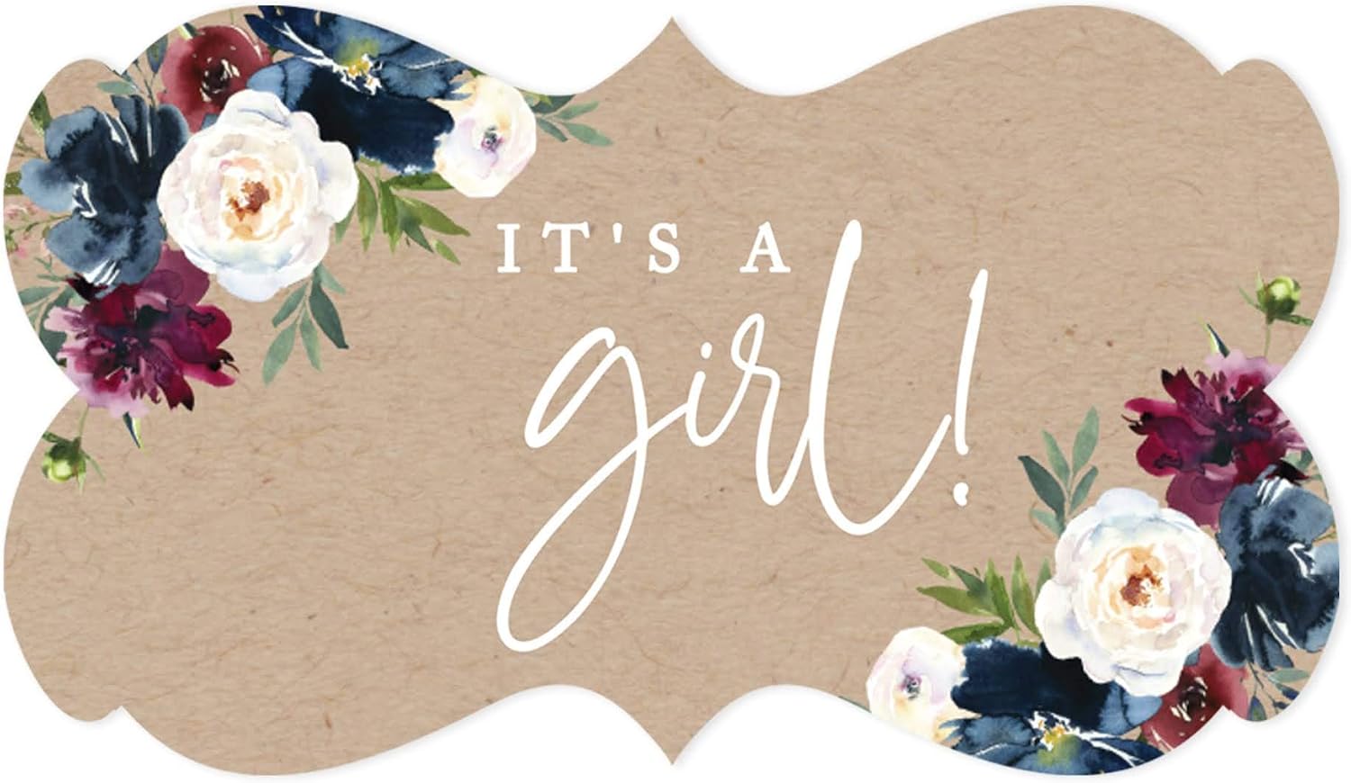 Andaz Press Kraft Brown with Burgundy Midnight Blue Florals Fall Baby Shower Party Collection, Blank Invitations with Envelopes, Floral Bouquet Graphic Design, 20-Pack