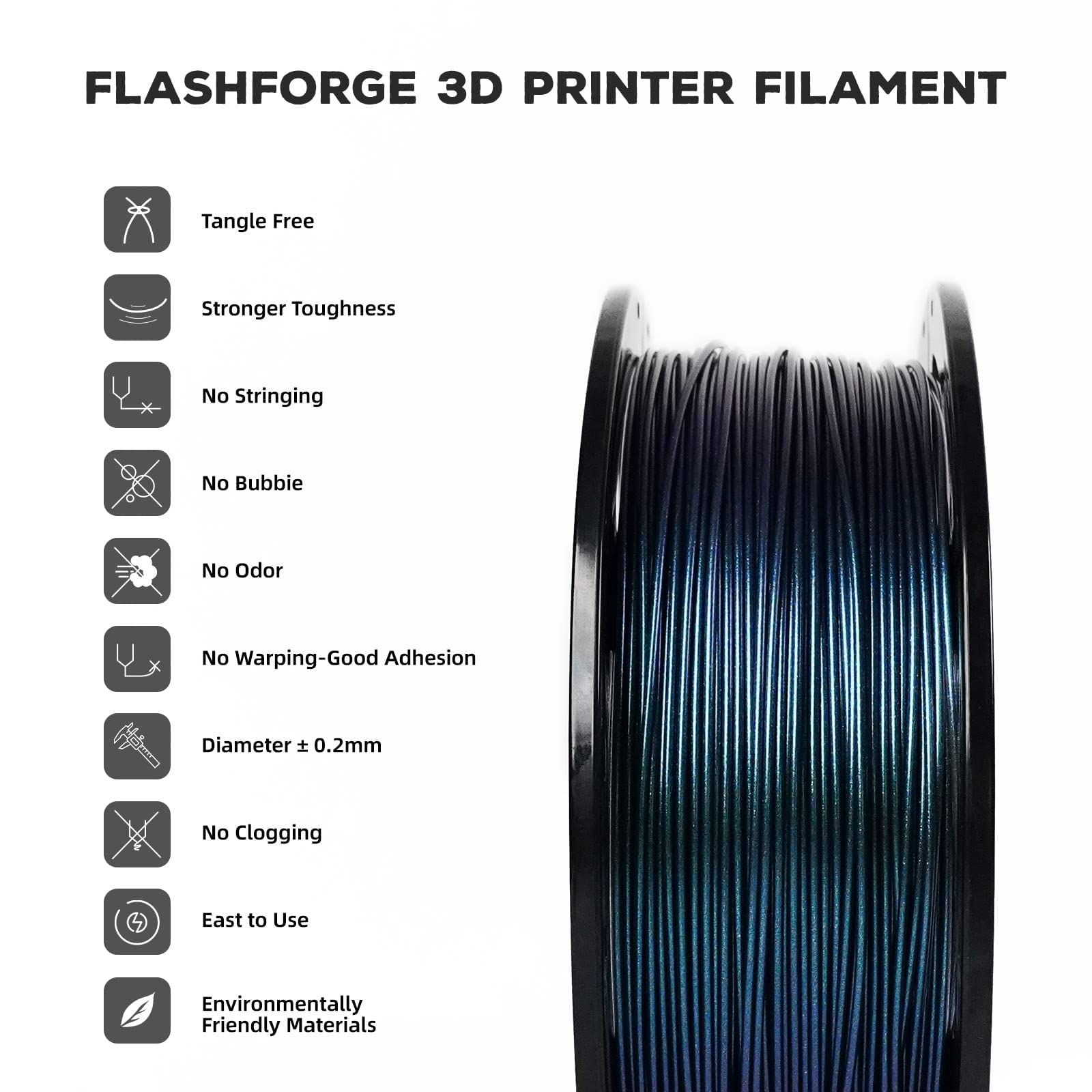 FLASHFORGE Filamento per stampante 3D in PLA multicolore,filamento di stampa 3D a cambio rapido di colore da 1,75 mm,filamento di stampa 3D camaleontico che cambia colore con la luce (titanio bruciato