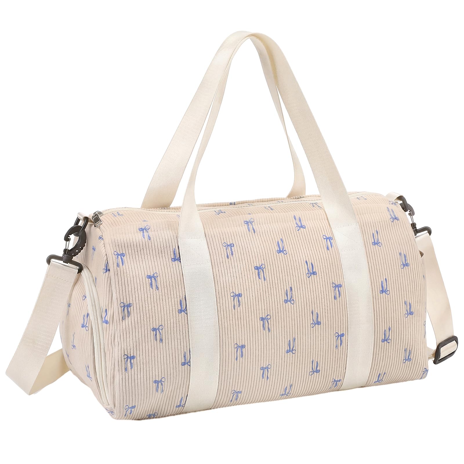 Dance Bag for Women Corduroy Gym Duffle Travel Bag, Blue Bow