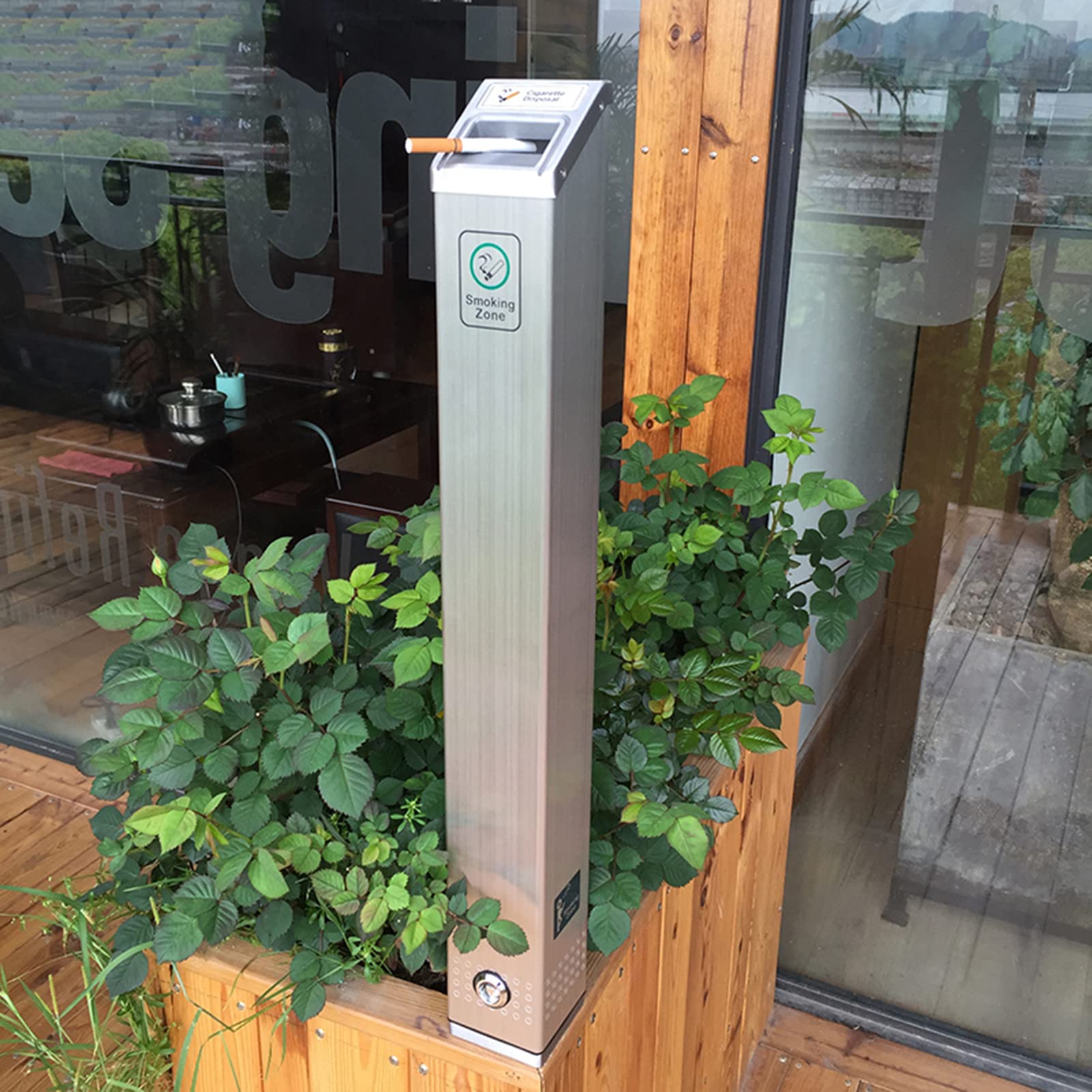 Wall mounted ashtray, Lockable Wall Mounted Ashtray - Durable Metal Cigarette Disposal Bin for Outdoor Use