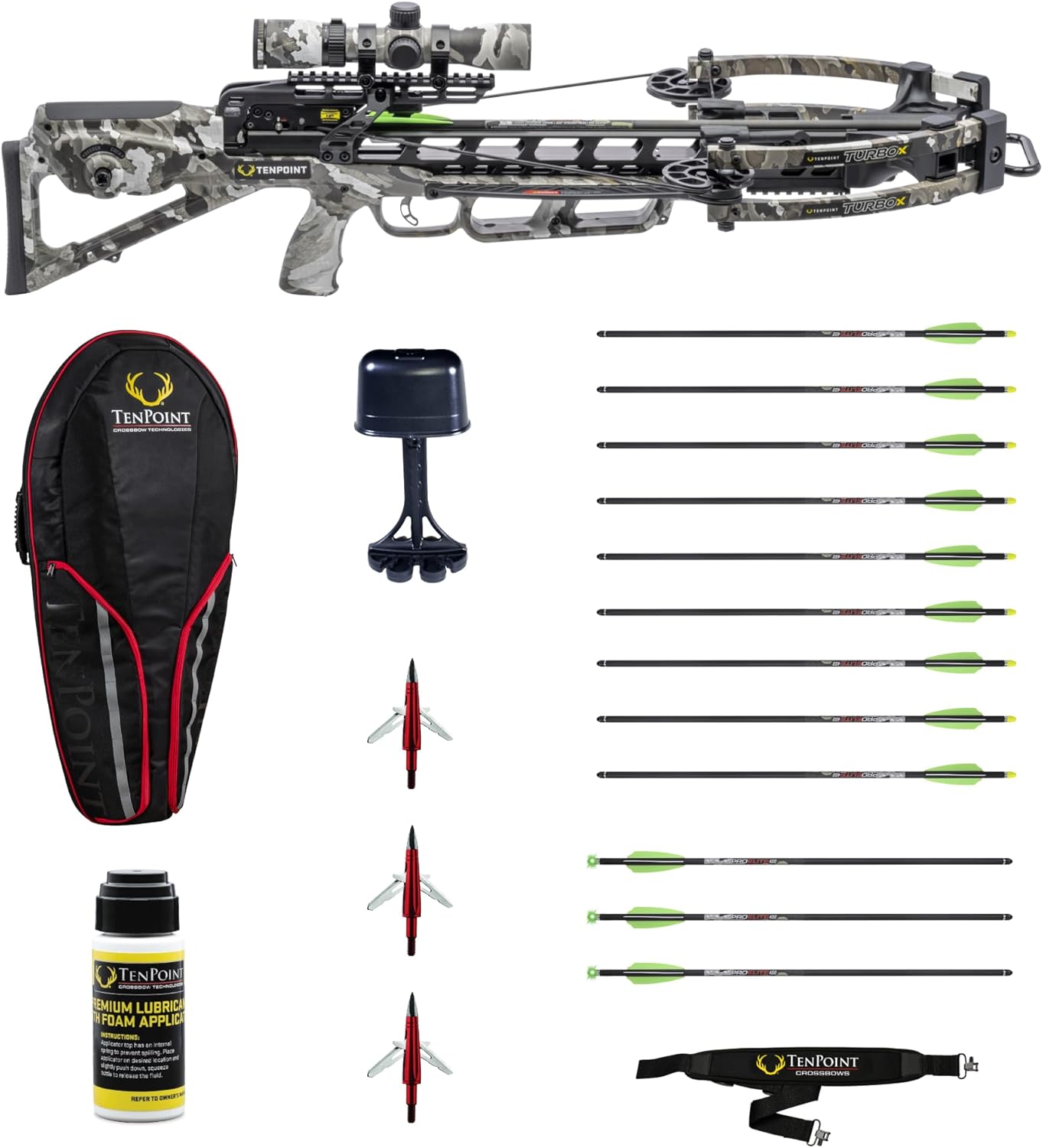 TenPoint Turbo X Crossbow Bundle - 415 FPS - Includes 100-Yard RangeMaster 100 Scope, ACUslide Crank Cocking & Safe De-Cocking System, Accessory Kit & Narrow Soft Case