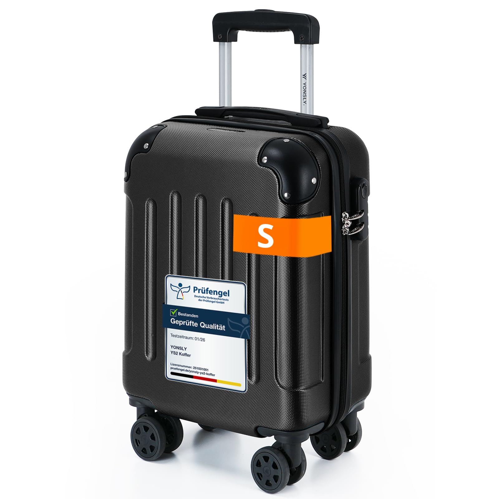 YONSLY Gepäck Reisekoffer, Trolley Rollkoffer Handgepäck, Hartschalenreisekoffer mit 360° Lenkrollen, Zahlenschloss, Mehrstufiger Teleskopgriff