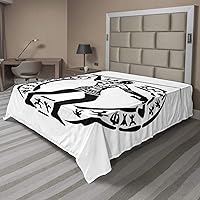 Vista 1 de Ambesonne Hunting Flat Sheet, Person with Lance Hunting Folklore Circle, Soft and Comfortable Top Sheet Decorative Bedding 1 Piece, Full Size, Black