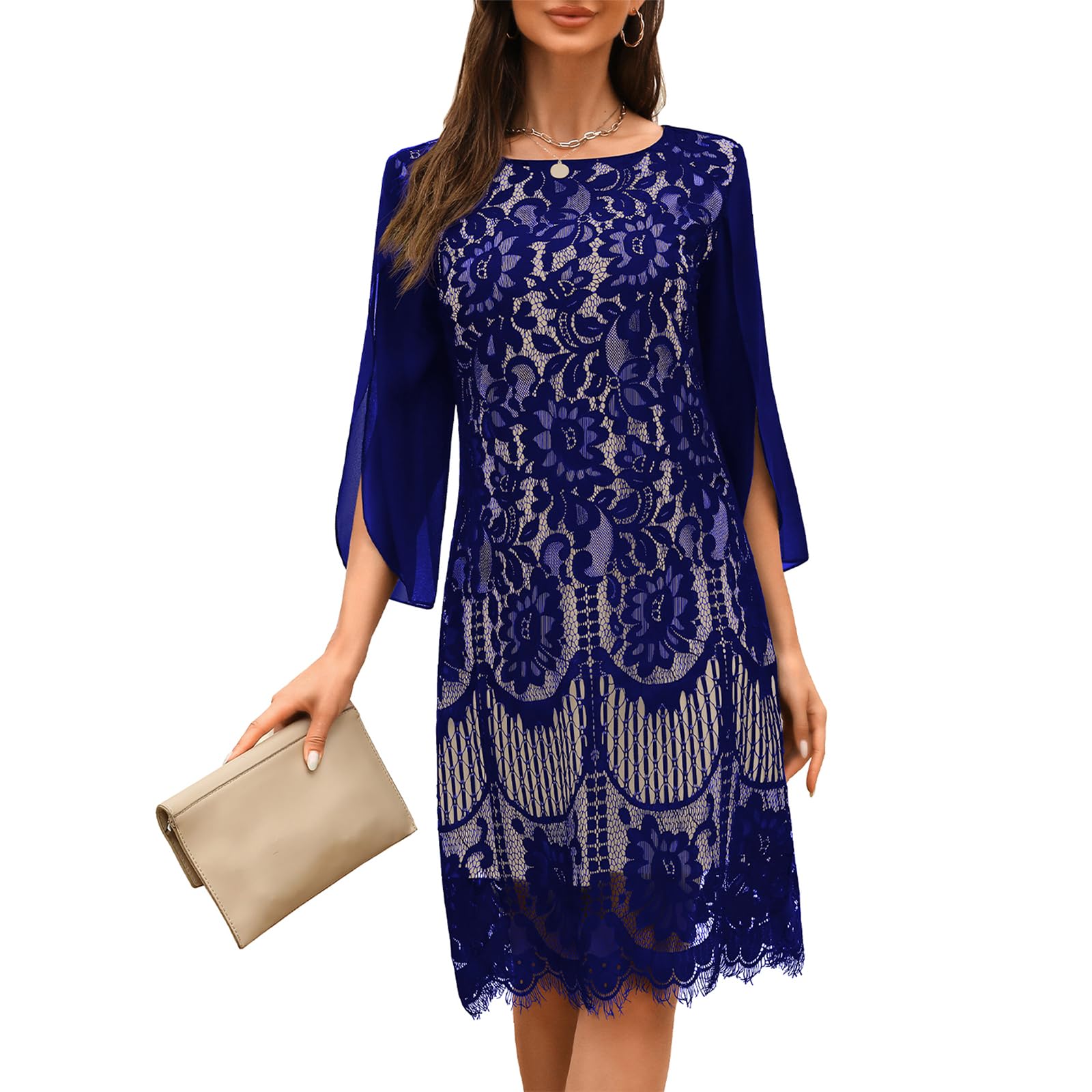 COOAN Damen Formales Festliche Kleid Hochzeitsgäste Kleider Cocktail Spitze Pailletten Evening