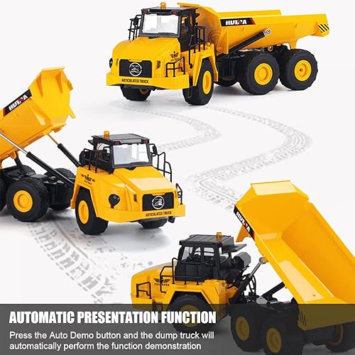 Miniatura 3 de Fistone Camión volquete de juguete con control remoto, 11 canales, 2 baterías, control remoto, vehículos de juguete de construcción con