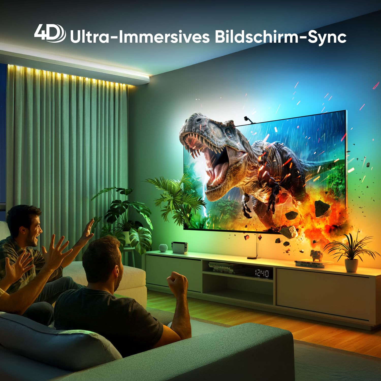 Nanoleaf 4D V2 Screen Mirror Zickzack Lightstrip Kit für TV/Fernseher bis zu 65 Zoll (165 cm) - Smart RGBW LED Streifen Hintergrundbeleuchtung + Kamera, Funktioniert mit Alexa Apple