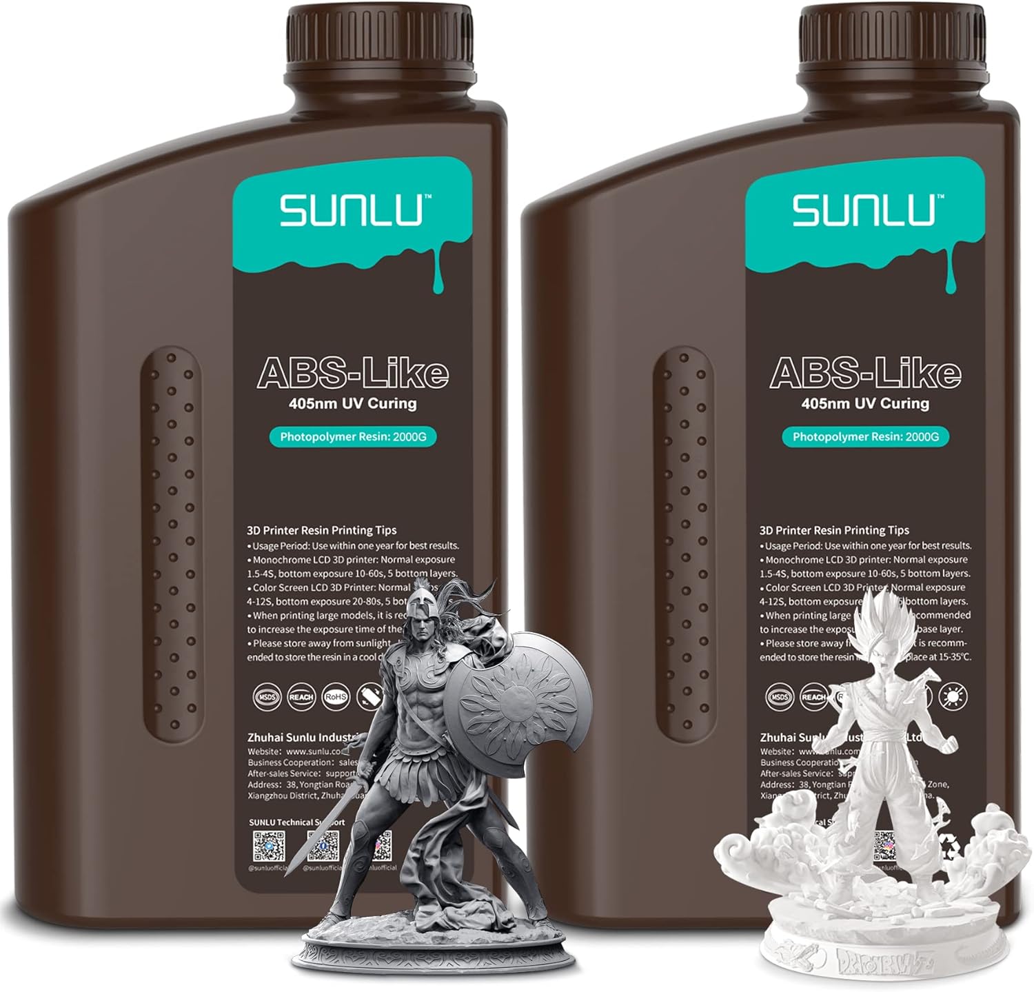 SUNLU 2 KG*2 Bottles ABS-Like 3D Printer Resin, 405nm UV Curing Photopolymer Rapid 3D Resin for 4K 8K LCD/DLP/SLA 3D Printers, Non-Brittle & High Precision & Low Shrinkage, 2000g*2, Dark Grey& White