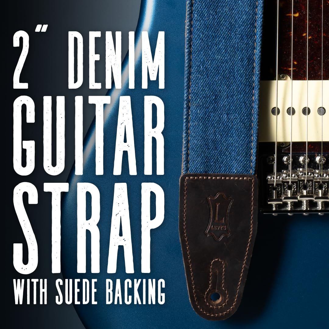 Levy's Leathers Denim Series 2" Wide Guitar Strap with Genuine Leather Ends; Blue (M7DM-BLU) - Image 2