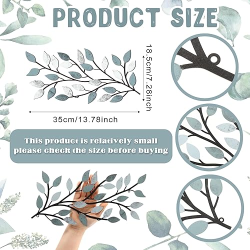 Miniatura 3 de Hotop 2 piezas de hojas de árbol de metal decoración de pared de hoja de olivo de vid arte de pared de hoja de hierro forjado sobre la cama, sala de