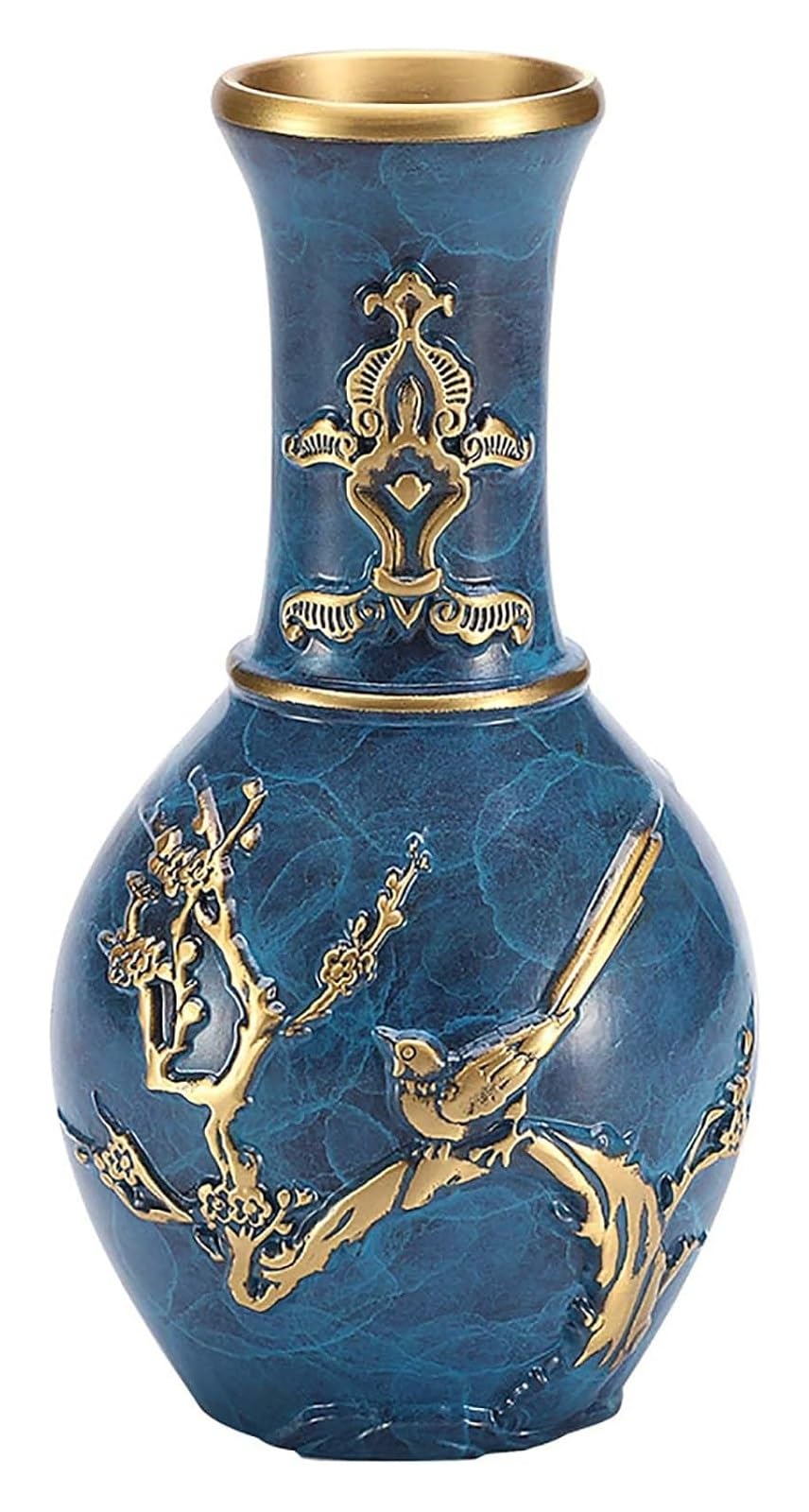 SnamicE Vase Tabletop Antique Brass Vase Blue Autumn Flower Bottle Floor Flower Vases Dried Flowers Small Vase China Style Vessel Decor Wedding Vase,
