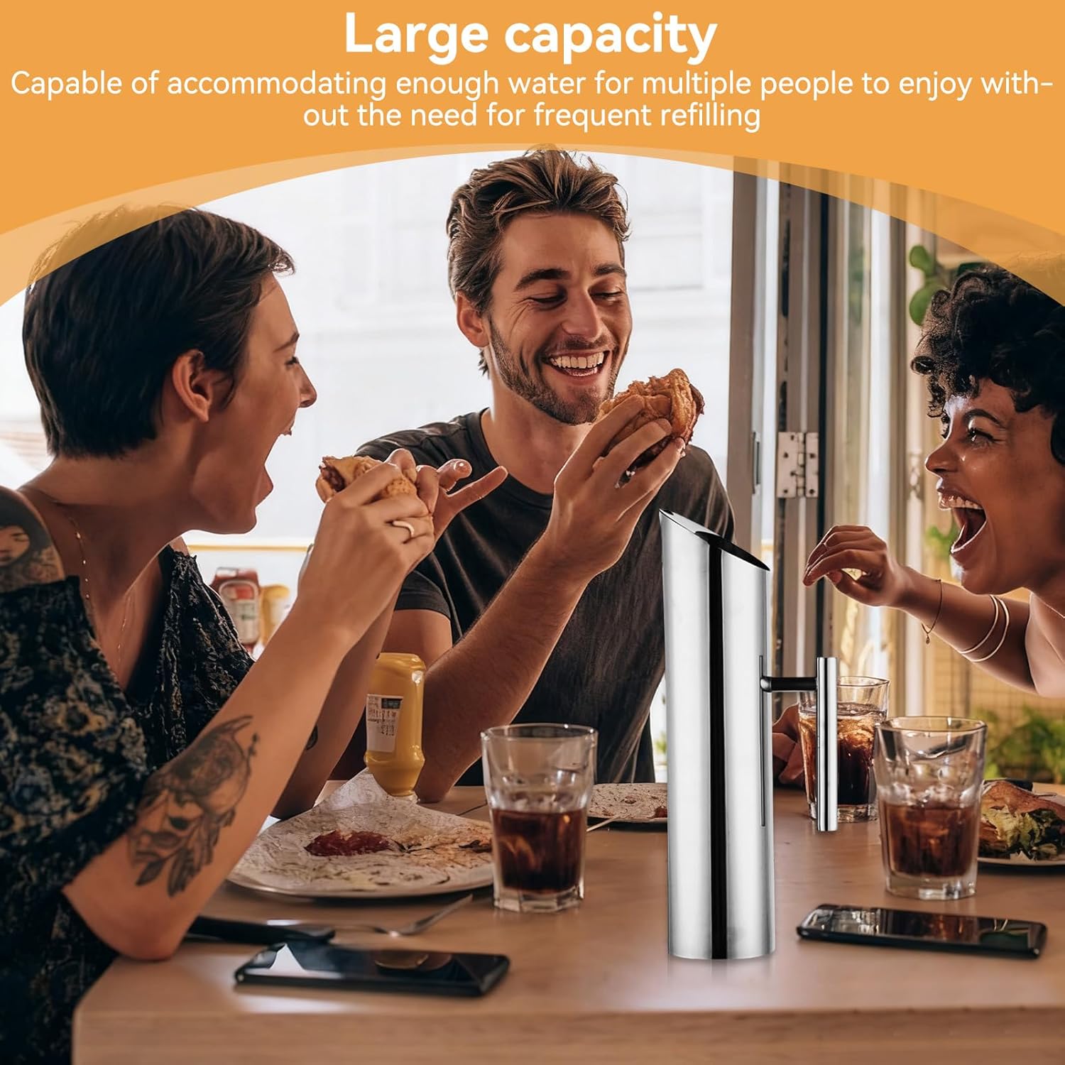 Stainless Steel Water Pitcher with Ice Guard, Metal Water Jug with Lid Cold Drinking Pitcher Beverage Container for Juice Coffee Milk, Iced/Hot Tea - Image 6