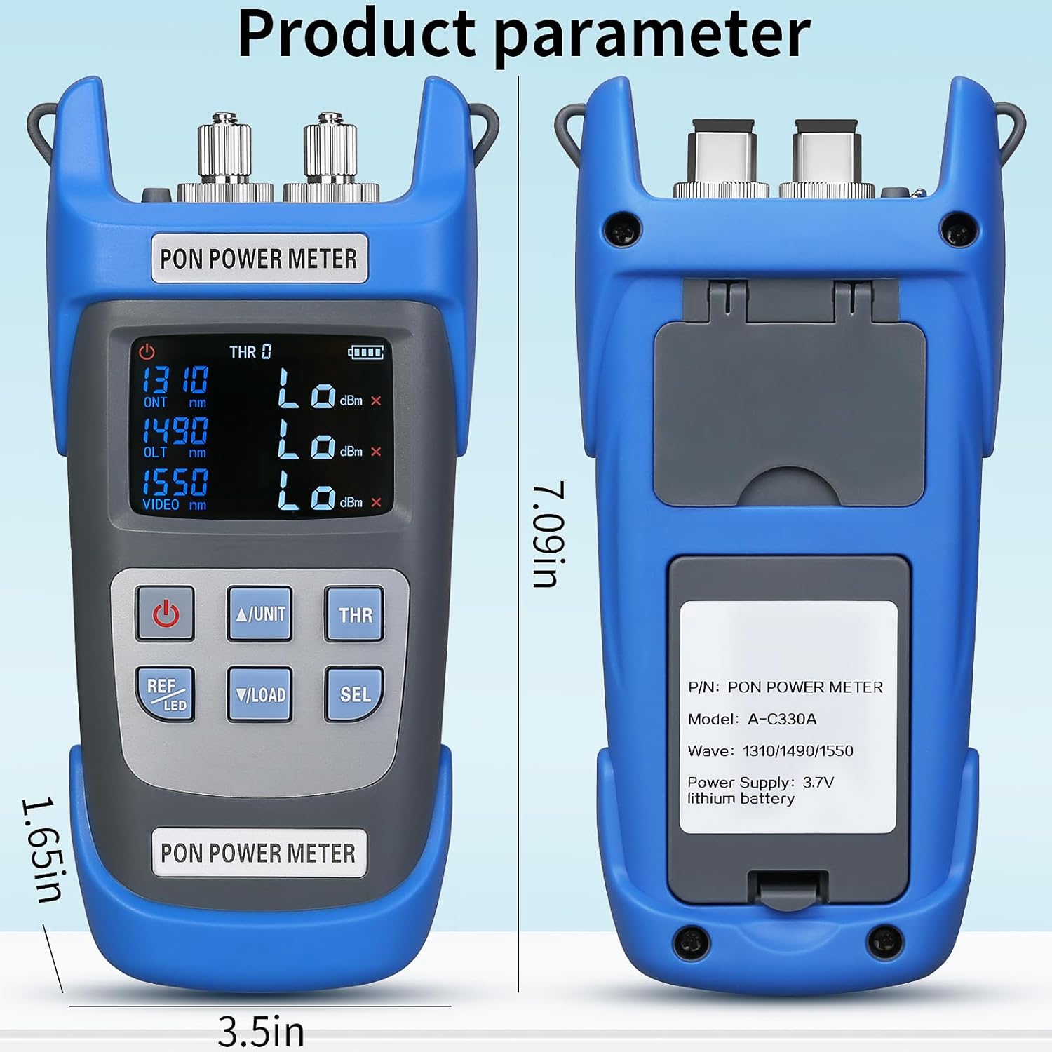 Rechargeable Fiber Optic PON Optical Power Meter A-C330A 1310nm 1490nm 1550nm SCAPC FCAPC Interface PON Network Tester Fiber Optic Tester Handheld PON Optical Power Meter Testing Tool