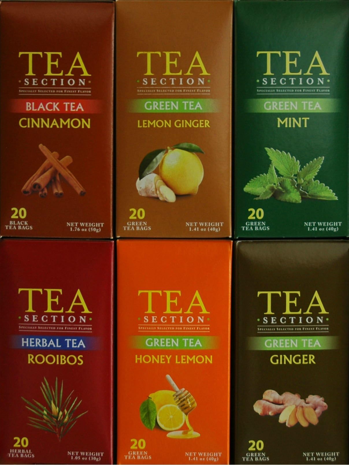 Tea Section Green Tea Flavored & Rooibos Variety, 20 Count Boxes - (Pack of 6)