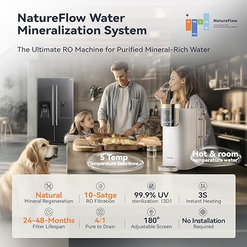 Miniatura 2 de NatureFlow Encimera de filtro de agua de ósmosis inversa F40, filtraciones RO de 10 etapas y remineralización natural, temperatura caliente y
