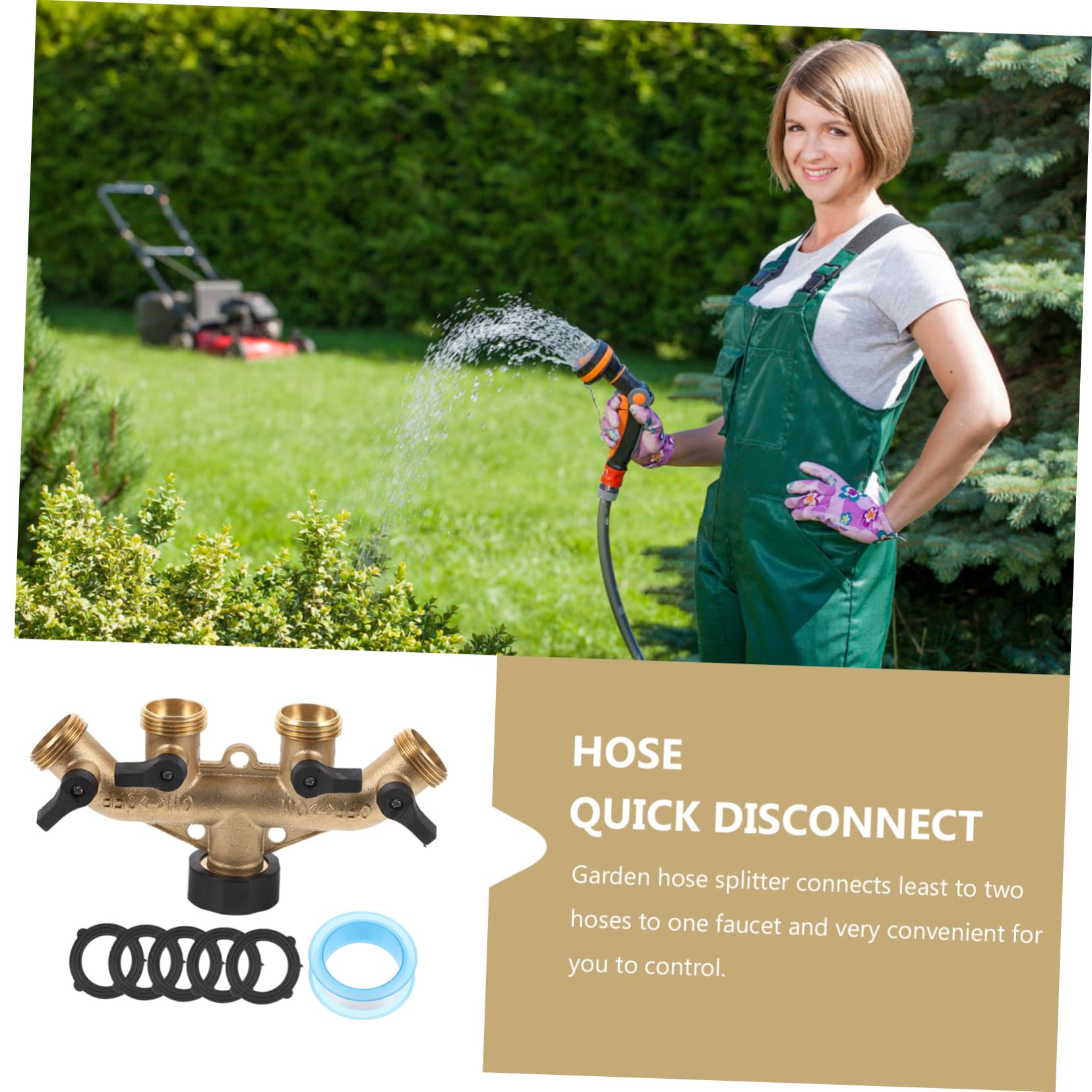 VILLCASE Divisore per Tubo da Giardino in Ottone a 4 Vie, Controllo Pratico del Flusso, Collega 2 Tubi a 1 Rubinetto, per Irrigazione e Lavaggio Auto