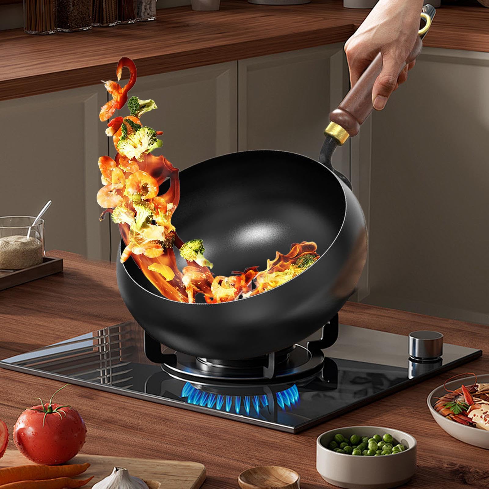 Antiaderente in Ferro per Cucina con Coperchio | Padella Anti Graffio e Resistente per Friggere Saltare Stufare e Preparazioni Casalinghe