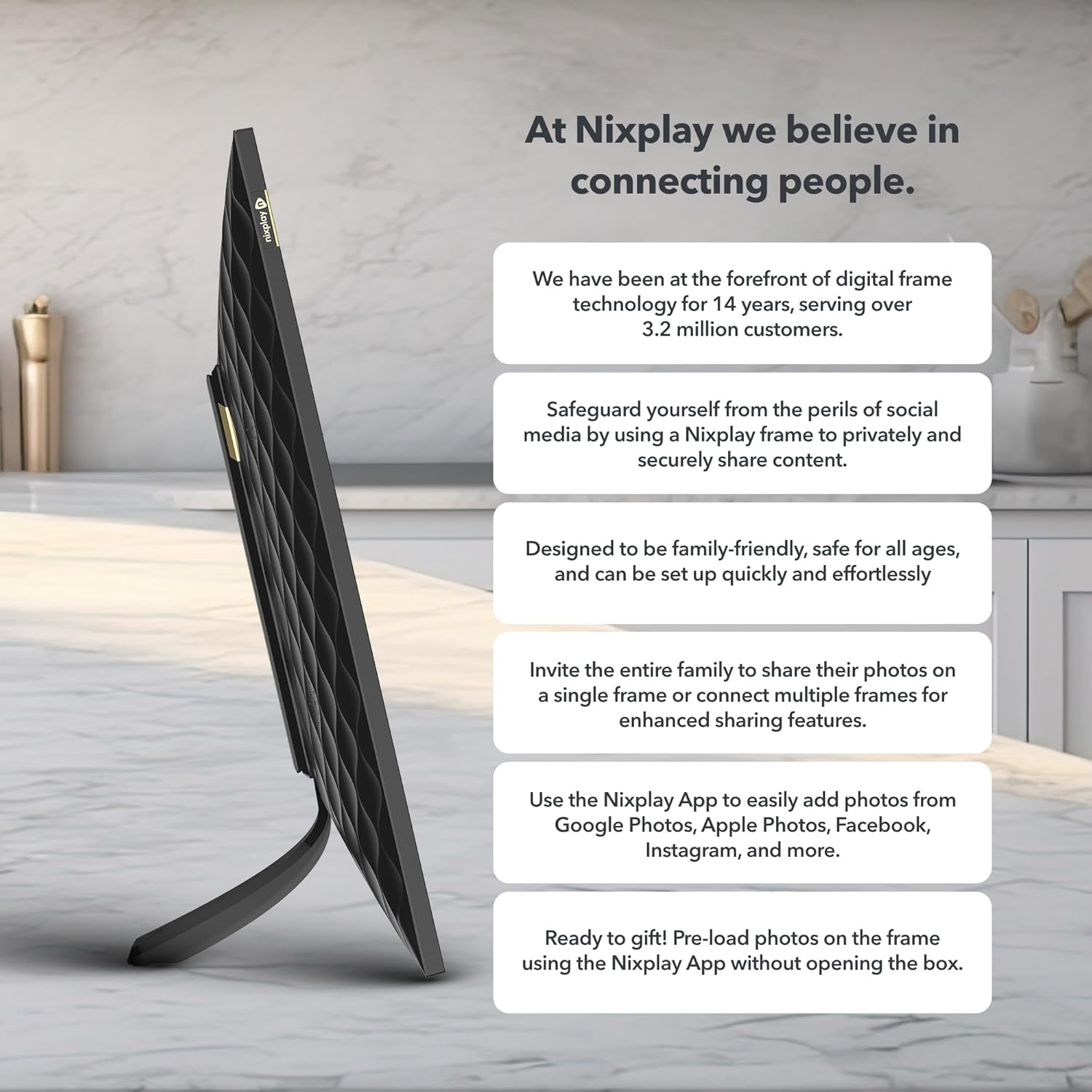 Nixplay Digital Touch Screen Picture Frame with WiFi - 15.6” Photo Frame, Connecting Families & Friends (Black/White Matte)