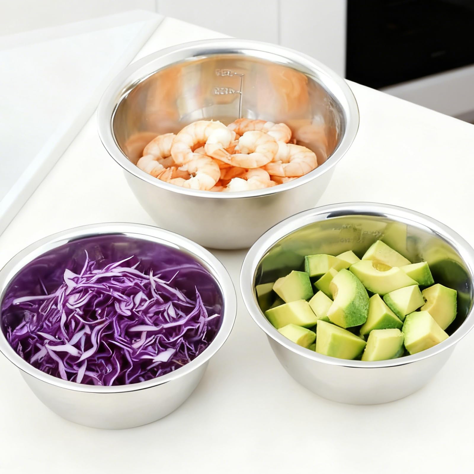 Lot De 5 Cul De Poule Inox: Saladiers En Acier Inoxydable En 5 Tailles, Bol Inox Cuisine Bowl De Mélange, Empilables Et Lavables Au Lave-Vaisselle Idéal Pour La Cuisine, Pâtisserie Et Stockage