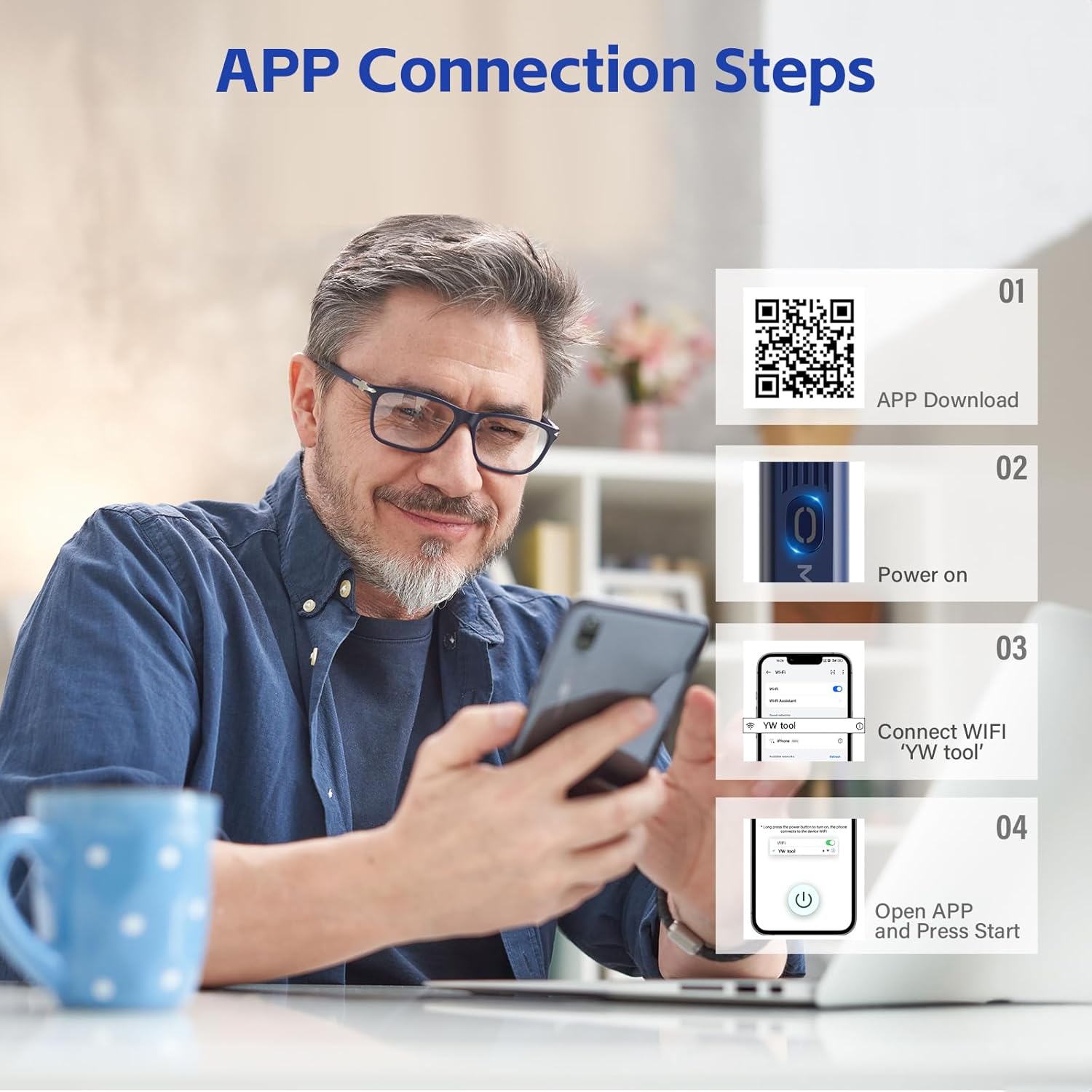 Steps for connecting the ear wax removal tool to the mobile app via Wi-Fi