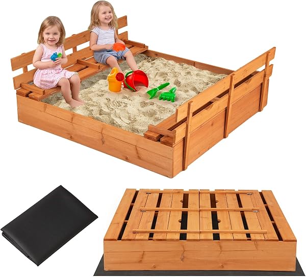 RELAX4LIFE Sabbiera con 2 Panchine per Bambini in Legno
