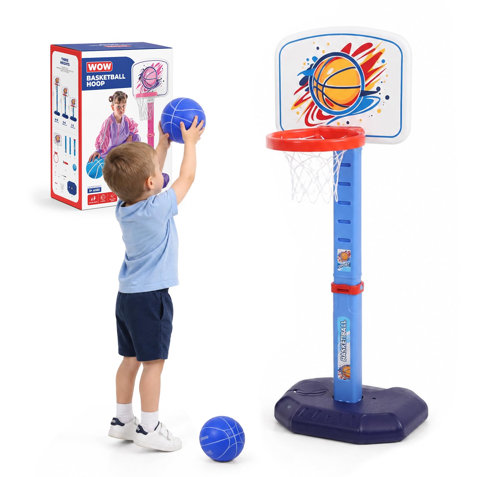 LIWEGHT Kids Adjustable Basketball Hoop, Freestanding Indoor & Outdoor Basketball Set with Water-Fillable Base, Soft Balls and Pump, Mini Basketball Goal for Garden and Playroom