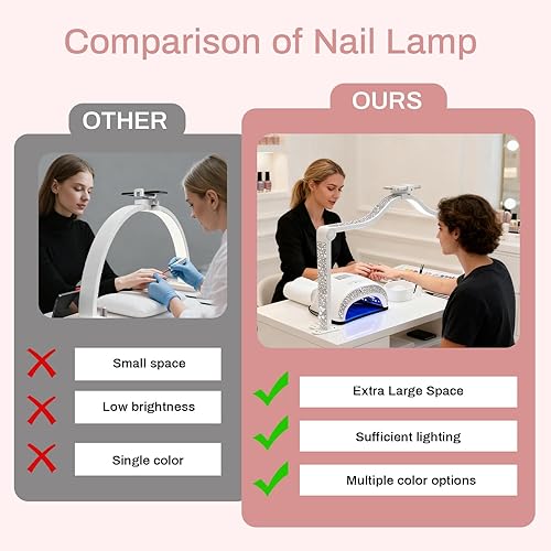 Miniatura 5 de Luz de media luna mejorada de 45 W para escritorio de uñas, lámpara LED de tecnología de uñas de 34 pulgadas con soporte para teléfono, lámpara de