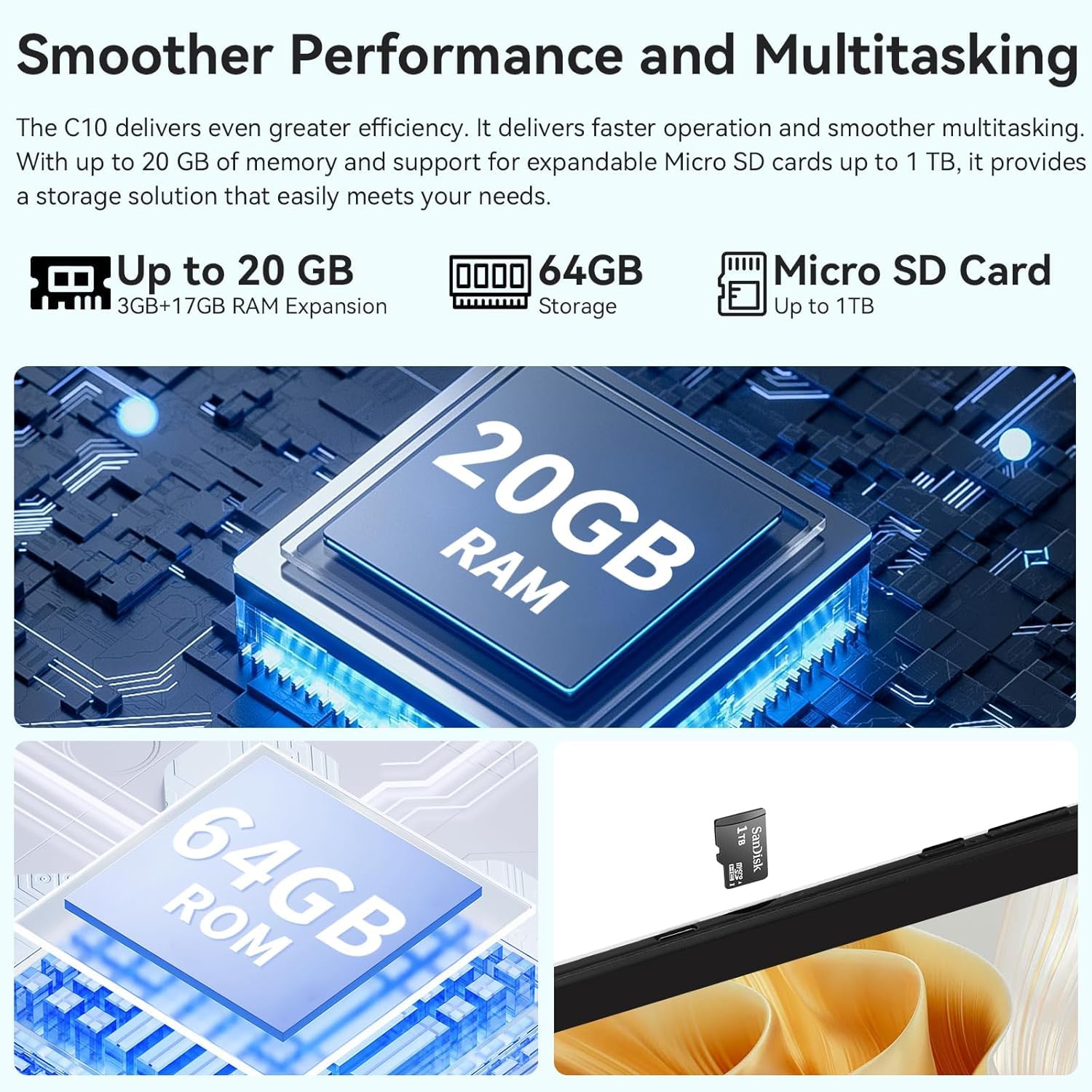 Laptok Tablet 10 pollici Android 15 Tablet con Octa-Core, Face ID, 20GB+64GB+1TB Espansione, 1280 * 800 HD IPS Touchscreen, tablet Android con WiFi 6 BT5.3, Doppia Fotocamera 5MP+8MP, Widevine L1