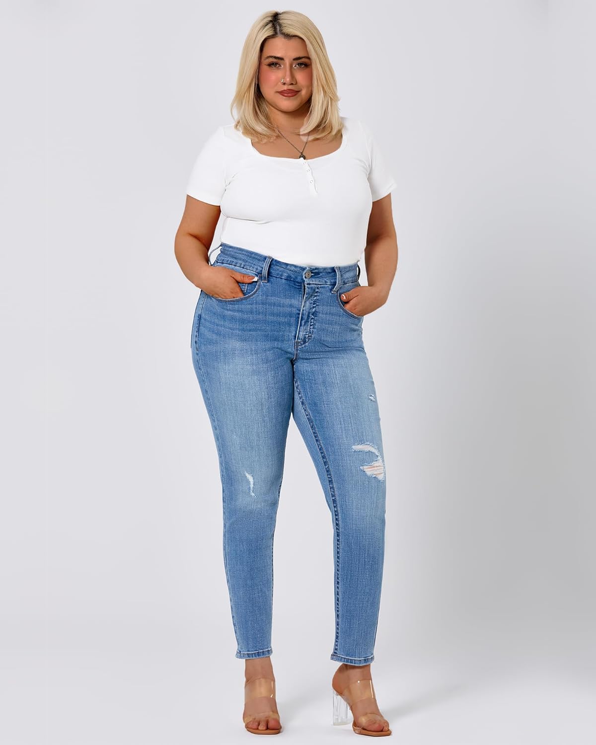 Women's Plus Size Jeans Skinny High Waisted Ripped Stretchy Jean with Pockets Tummy Control Denim Pants Trendy - Image 2