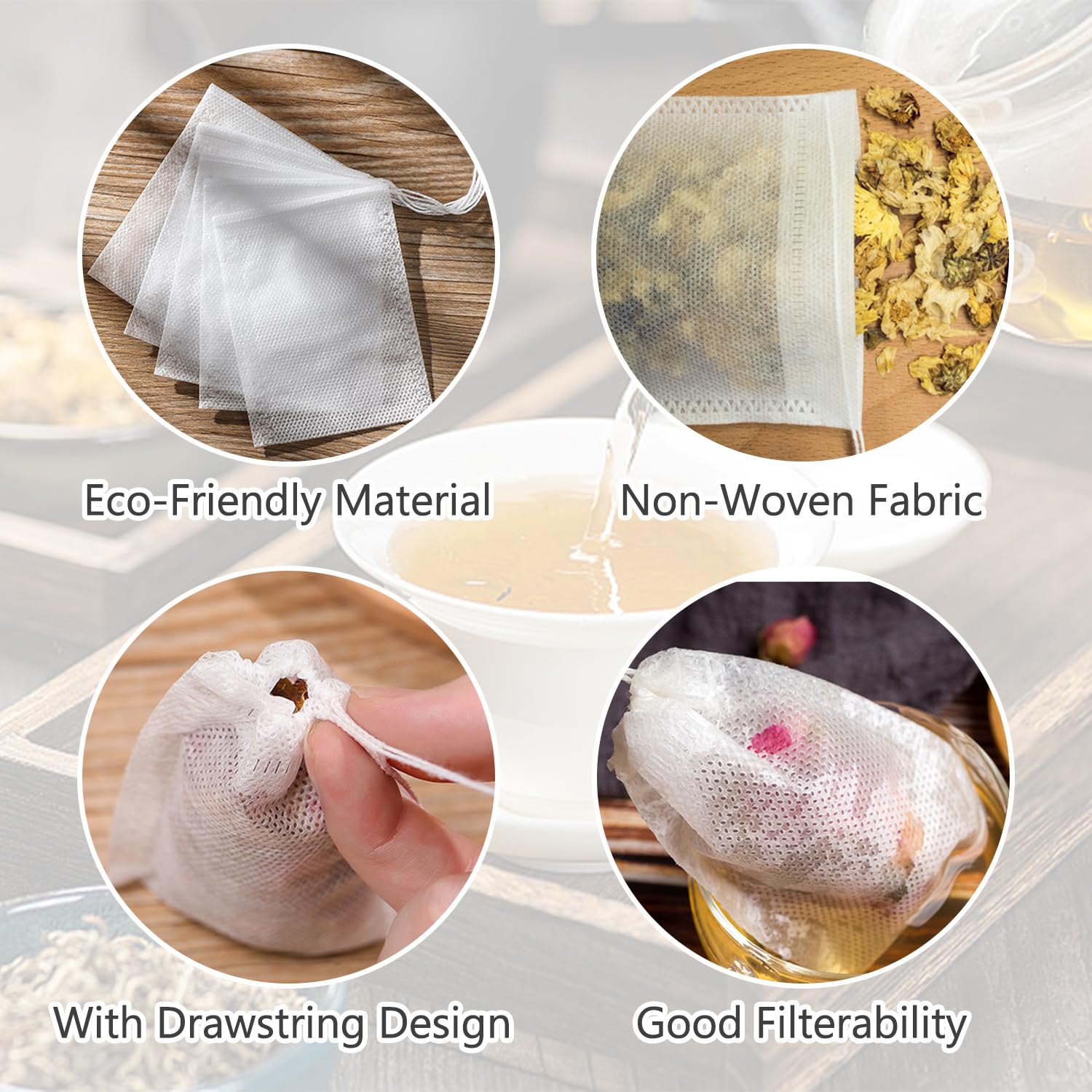 SYEYCW 300 Pcs Empty Tea Bags, Reusable Tea Bags for Loose Tea White Disposable Tea Filter Bags - Image 4