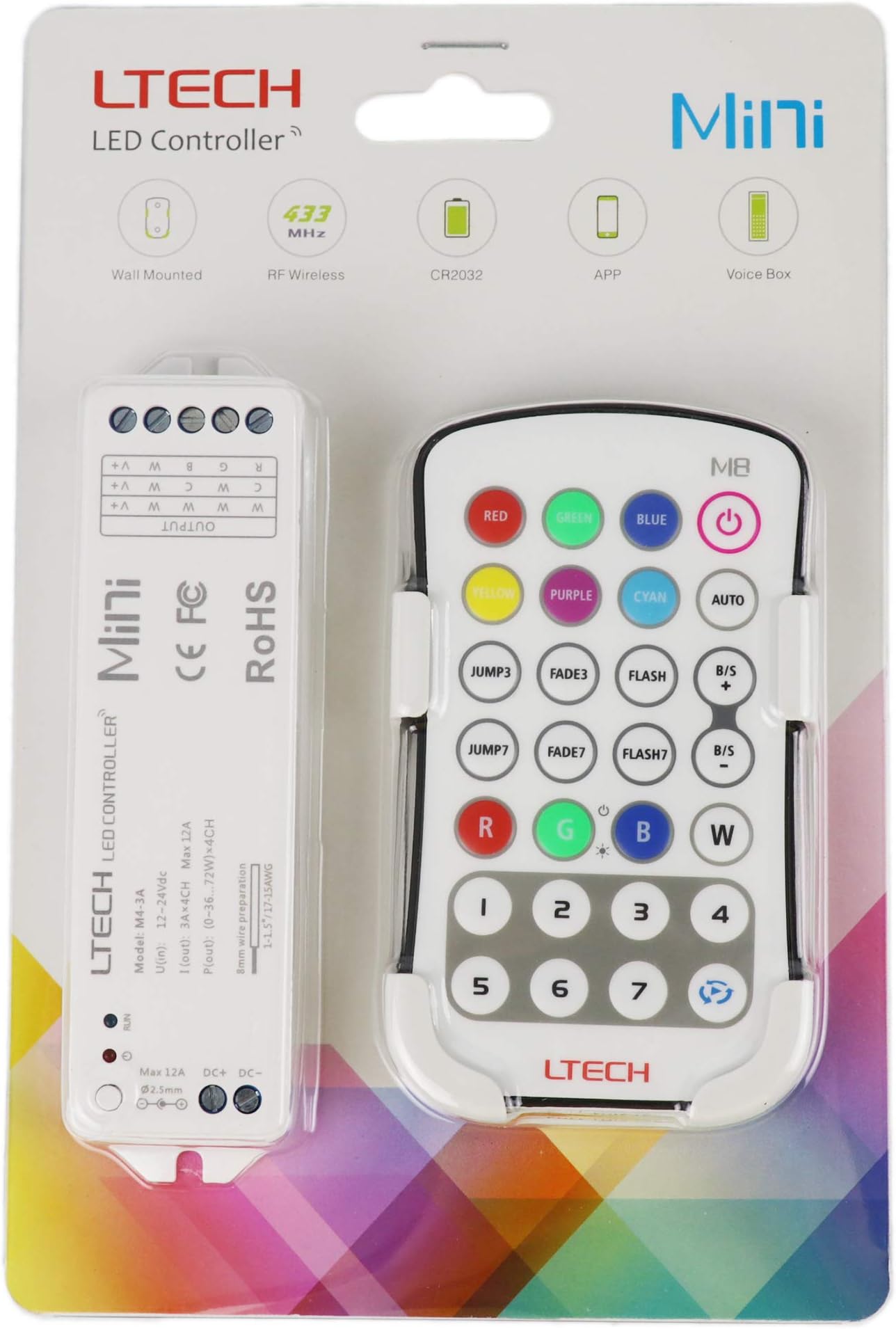 LTRGBW 12-24V Mini RGBW RF Controller Remote Control LED Strips RGBW RGBW RGBWW LED Strip Lighting (M8+M4-3A)