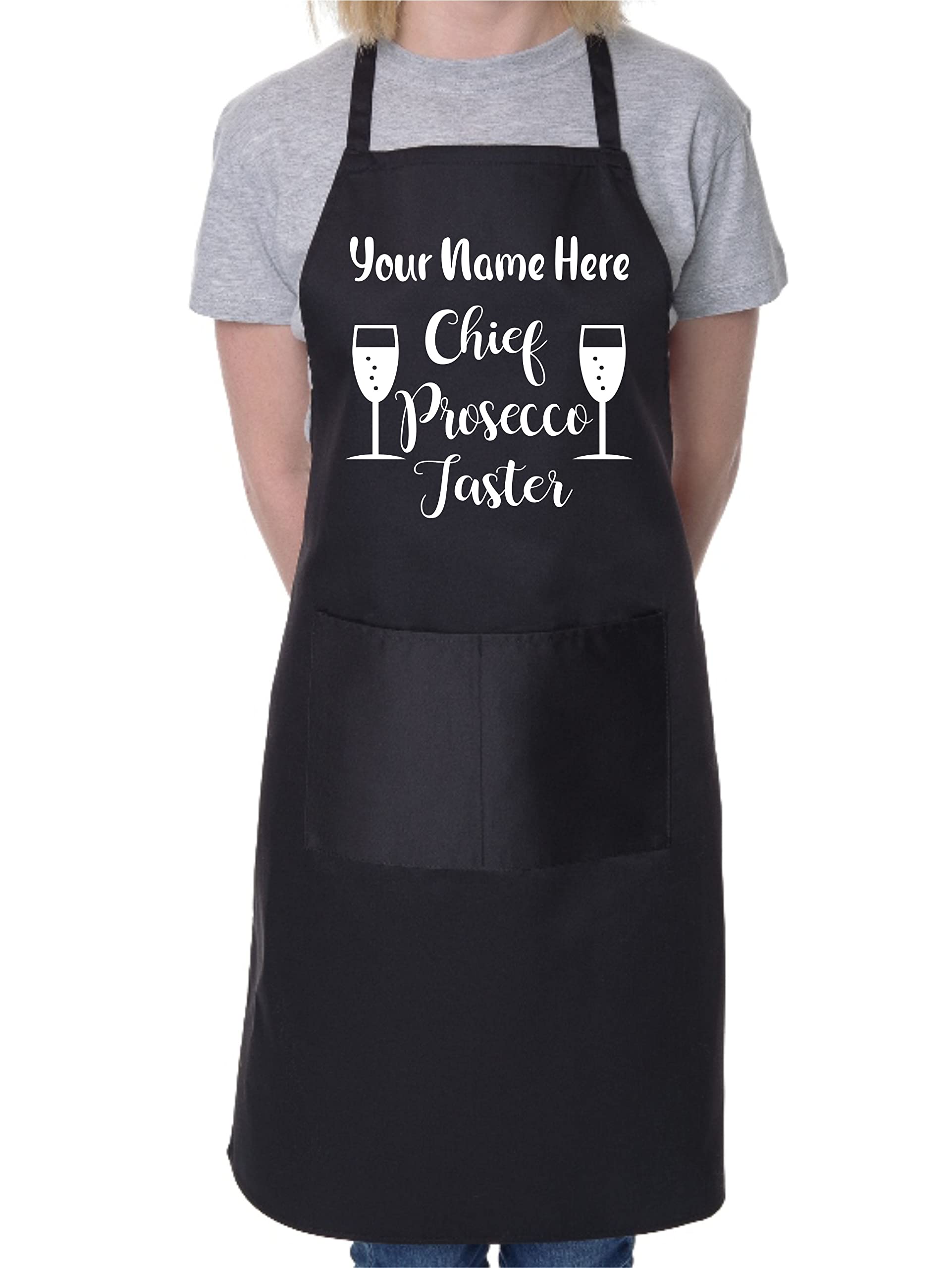 Print4u Unisex Black Customise This Apron Chief Prosecco Taster Any Name Here Bbq Cooking