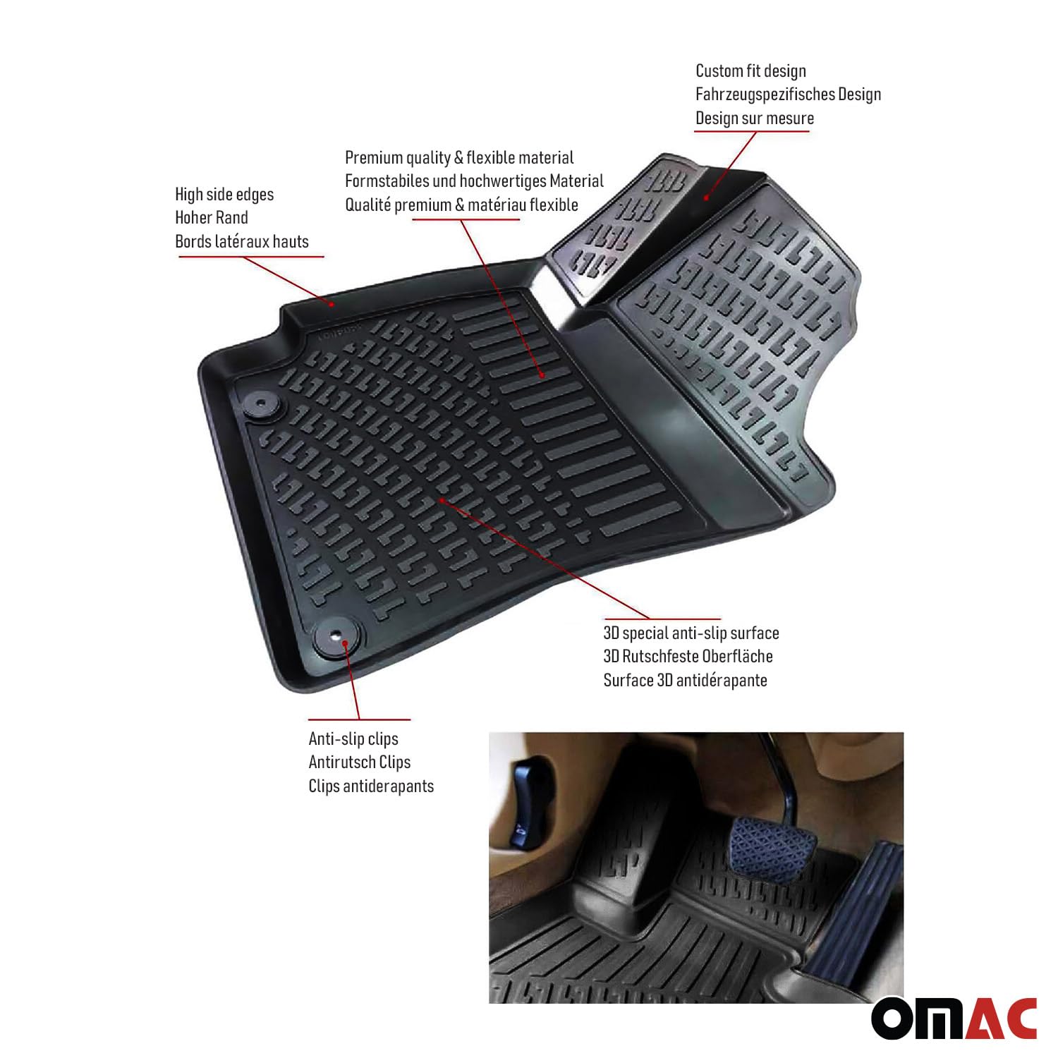 OMAC Tappetini in Gomma Tappetini Compatibili con Citroen C5 Aircross 2018-2025 Gomma TPE Nero