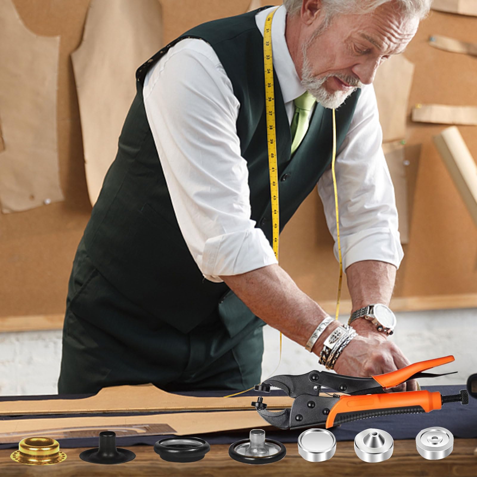Pinza Per Bottoni Automatici A Pressione, con 3 Stampi Magnetici e 100 Set Di Bottoni a Pressione Metallo Da 15 mm, per Fai da Te Riparazione Di Coperture Di Barche, Tela, Cucito, Teloni, Jeans