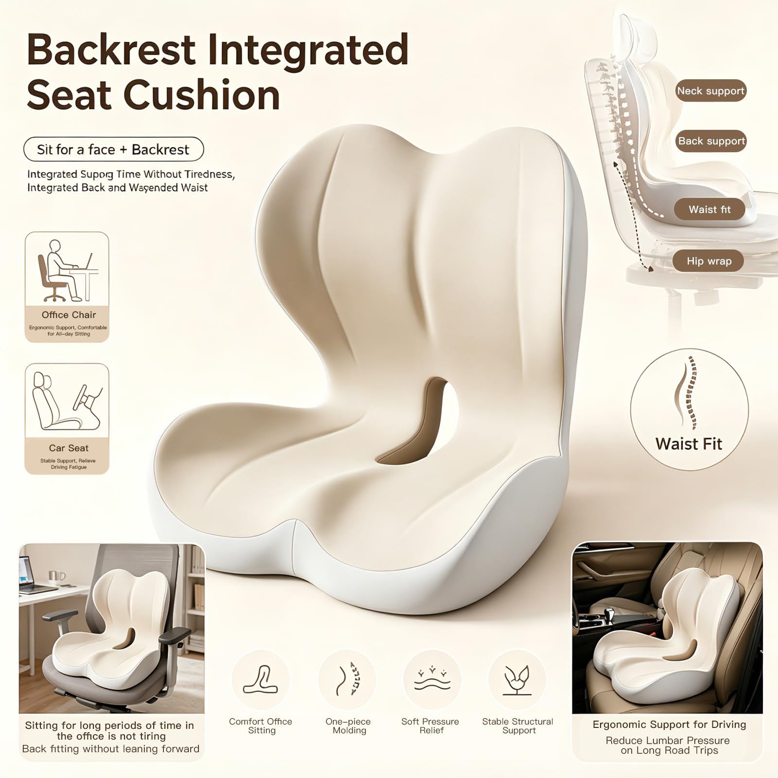 Cojín ortopédico con respaldo, cojín de asiento para silla de oficina y coche, cojín para coxis de espuma viscoelástica, ergonómico para oficina en casa y asiento del conductor