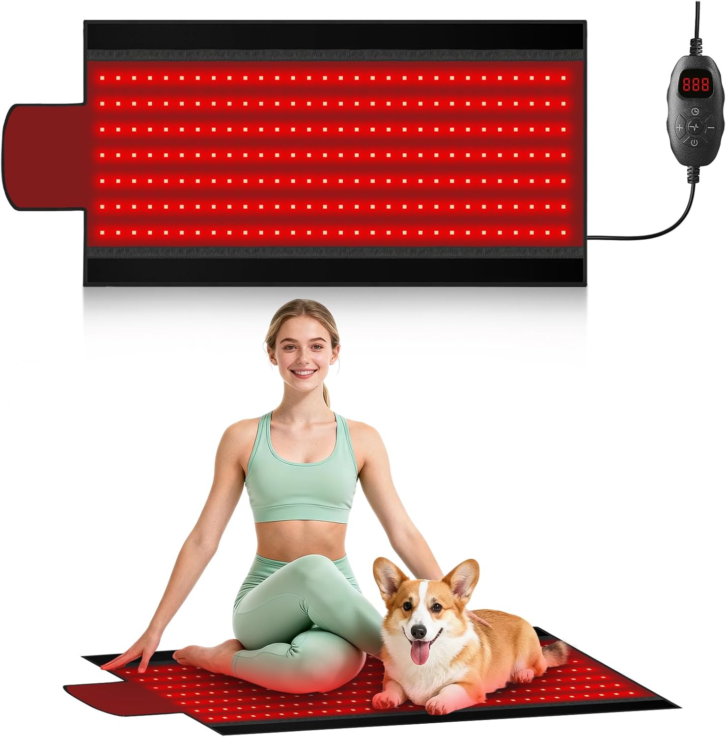 Red Light Therapy Mat, 2in1 LEDs (660nm& 850nm) Red Light Therapy Blanket, Premium Material, Adjustable Timer & Intensity (210 LEDs) 15” x 33.4”