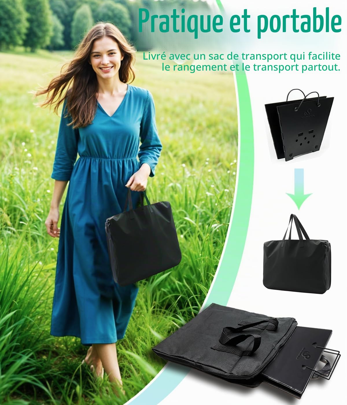 Snowpea Foyer portable pour camping, fosse extérieure pliable, pliable avec sac de transport, bol en fer pour pique-niques, feu de joie, patio, arrière-cour et jardin - grille supérieure, noir (FP-01)