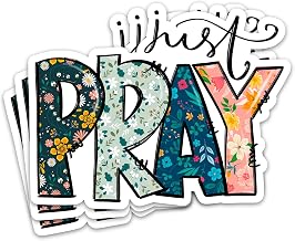 3PCs Just Pray Sticker Christian Bible Verse Sticker Floral Religious Faith Catholic Jesus God Worship Waterproof Vinyl Stickers for Laptop Water Bottle Journal Decals Gifts for Prayers 3x2.4 Inches