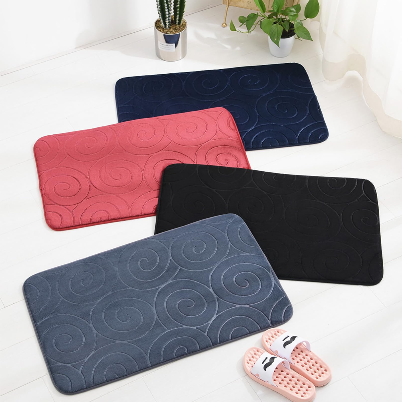 Garosa Set Tappetini Bagno Antiscivolo 3 Pezzi 50x80cm | Tappeto Doccia Assorbente in Fibra di Poliestere | Accessori Bagno Blu Navy con Copriwater