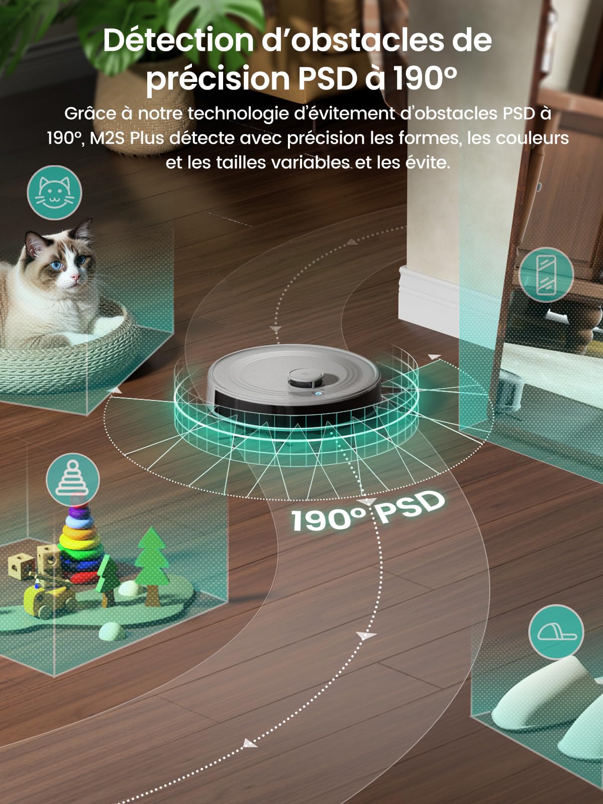 Lefant M2S Plus Aspirateur Robot Laveur avec Station, 10000Pa Aspirateur, Vidange Automatique, Évitement d'obstacles, 240min, Idéal pour Les Poils d'animaux Tapis Sols Durs, Connecté avec Alexa/App