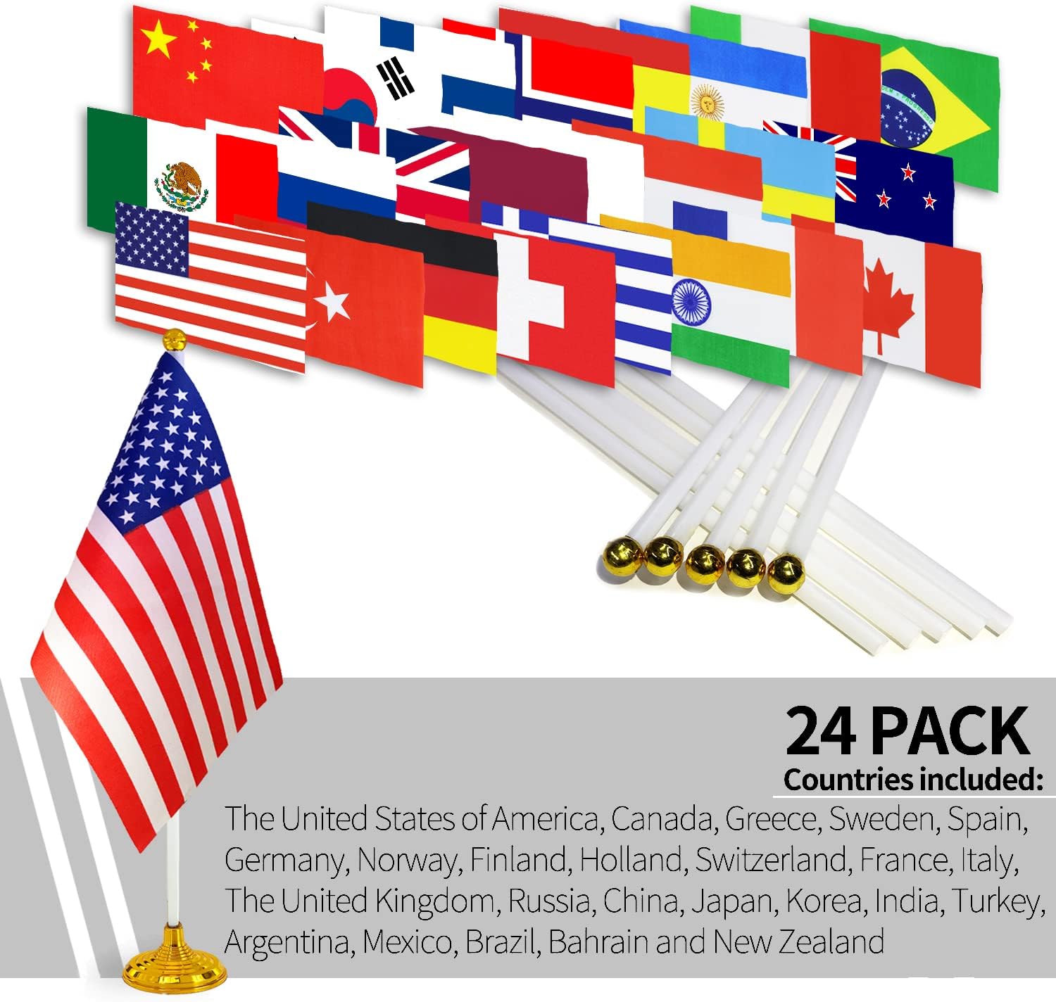 WXTWK 24 Pack Countries Flag World National Table Flag Small Mini Country Desk Flags With Stand Base,For Country Cup Sports Events Grand Opening Party Festival Decorations