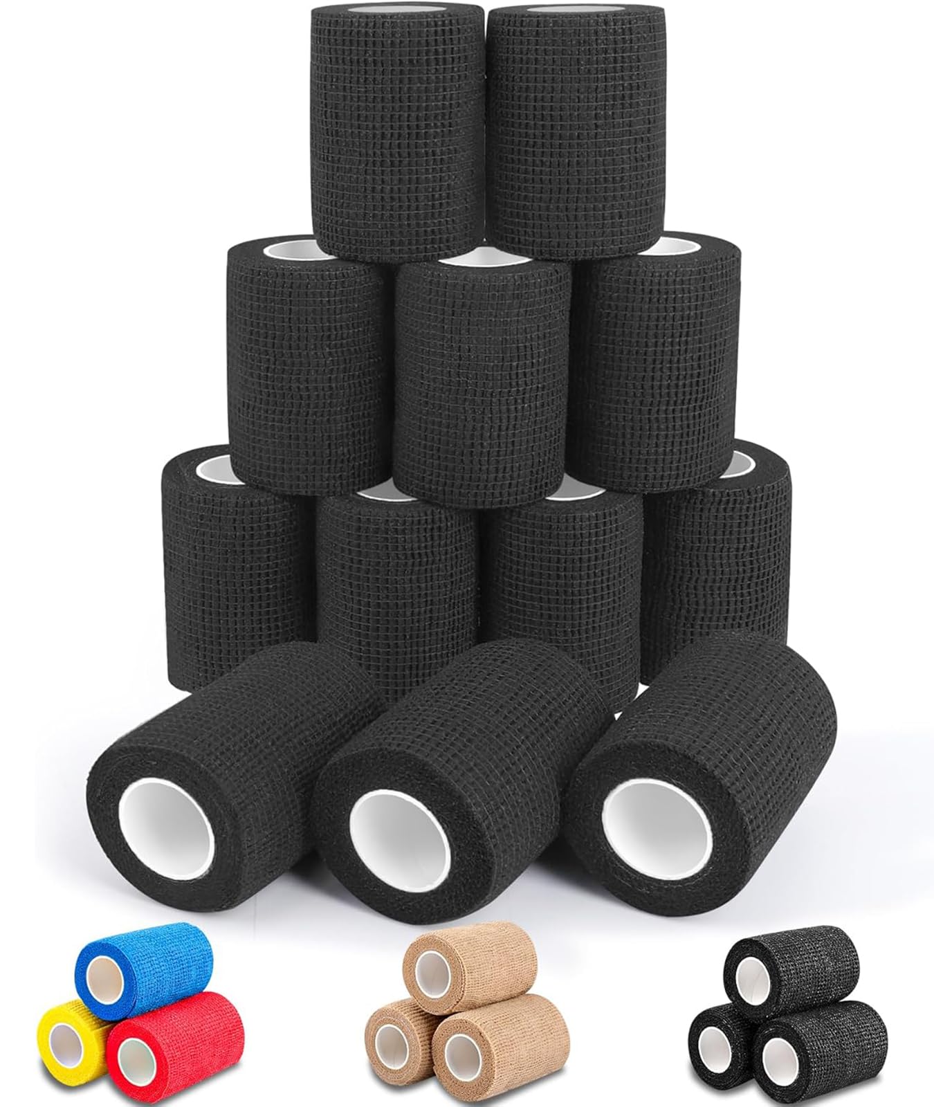 AZEN 12 Pack Black Self Adhesive Bandage Wrap, 3