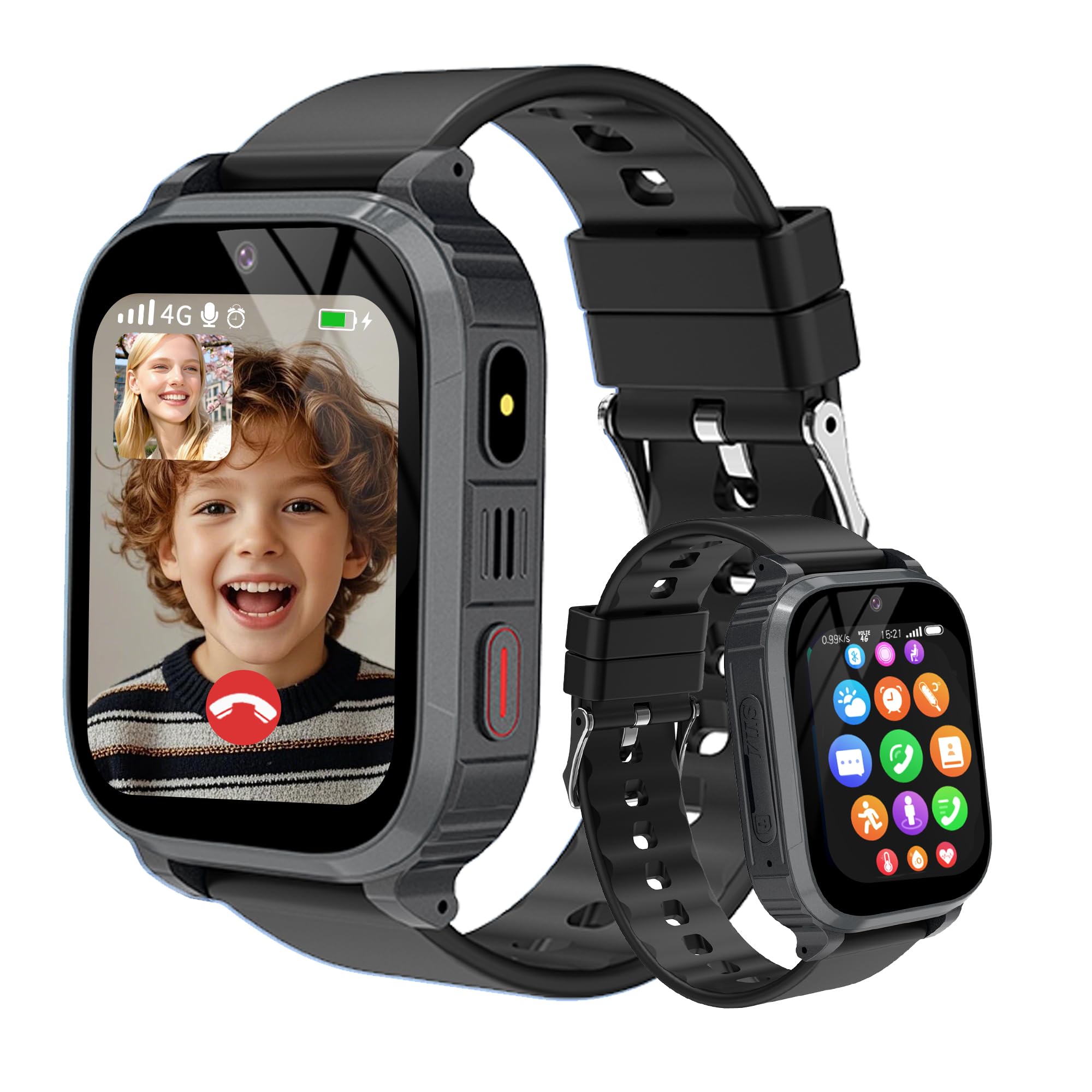 Reloj Inteligente Niño, IP68 Smartwatch Niños con GPS y Llamadas, 4G Telefono/SOS/WiFi Localizador/Videollamada/Voz Chat, Alarma, Modo Clase, Linterna, Juegos, Regalo para Niños y Niñas (Negro GPS)
