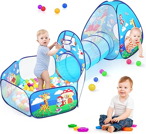 Tienda de campaña 3 en 1 para niños pequeños con piscina de pelotas para bebés y túnel de juego, casa de juegos para interiores y exteriores con