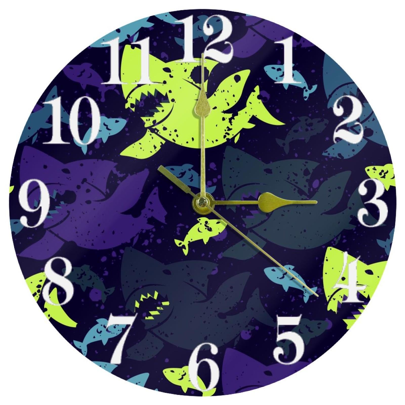 Horloge murale requins silencieuse à quartz, la solution déco sans bruit pour salon
