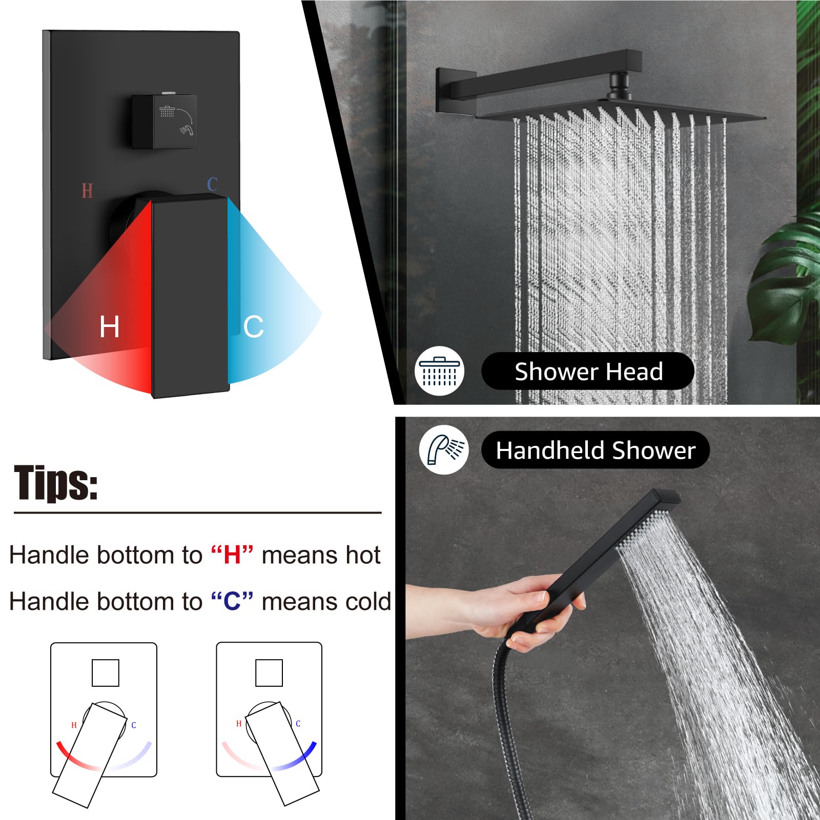 Midanya Matowy czarny system deszczownicy 30 cm kwadratowy opady deszczu wysokociśnieniowa głowica prysznicowa montowana na ścianie zestaw baterii prysznicowych z opryskiwaczem ręcznym i zestawem do wykończenia zaworu łazienkowego mieszacz prysznicowy zes